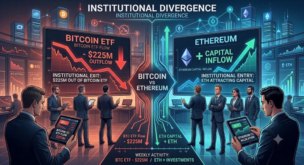 Institutional Divergence: Bitcoin ETFs Bleed $225M While Ethereum Gains