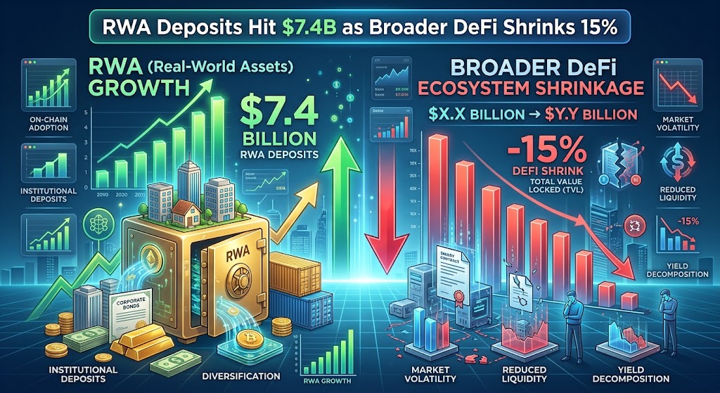RWA Deposits Hit $7.4B as Broader DeFi Shrinks 15%