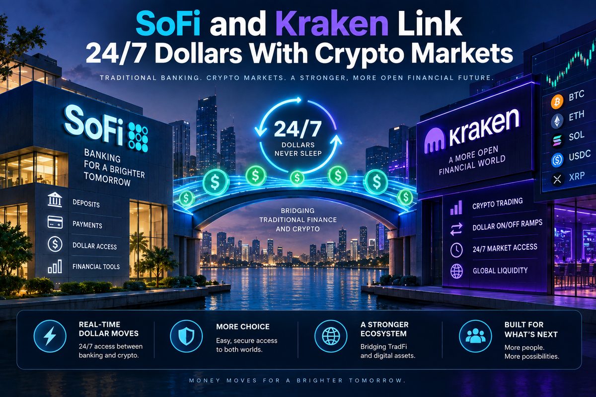 SoFi and Kraken Link 24/7 Dollars With Crypto Markets